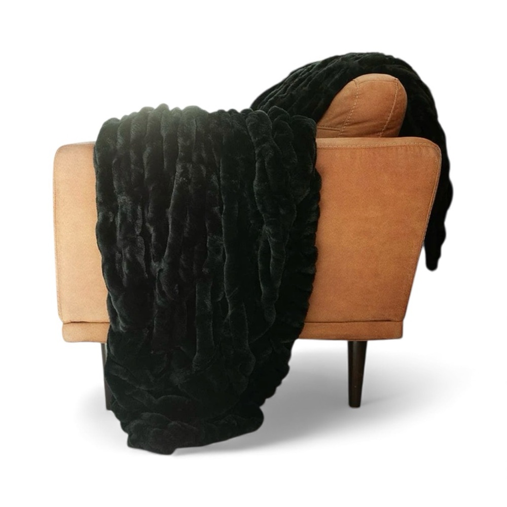 Luxurious Black Faux Fur Throw Blanket